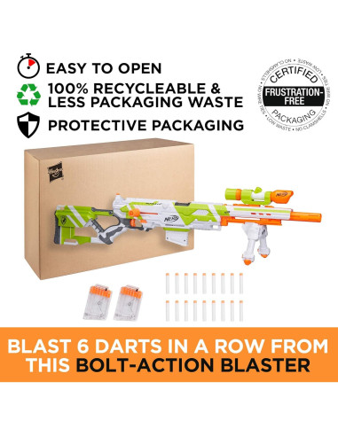Blaster Nerf Modulus Longstrike CS-6 con Accesorios y 18 Dardos