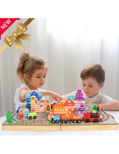 Juego de Bloques de Madera Migargle Tren Educativo 3-5 Años