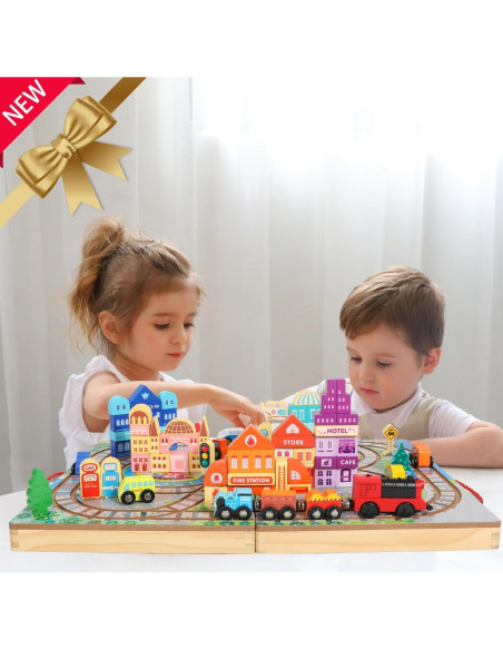 Juego de Bloques de Madera Migargle Tren Educativo 3-5 Años