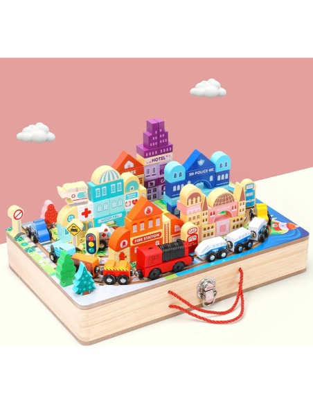 Juego de Bloques de Madera Migargle Tren Educativo 3-5 Años