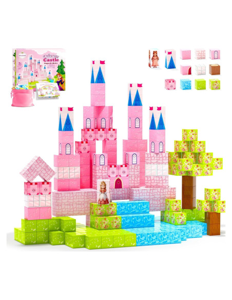 64 Piezas Bloques Magnéticos Hiwawind Castillo Princesa