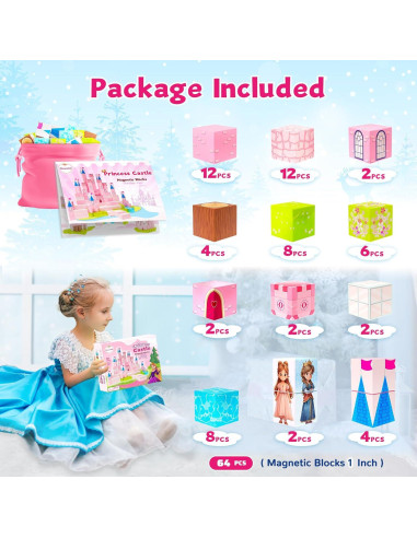 64 Piezas Bloques Magnéticos Hiwawind Castillo Princesa