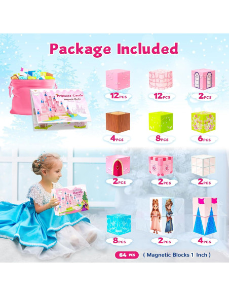 64 Piezas Bloques Magnéticos Hiwawind Castillo Princesa