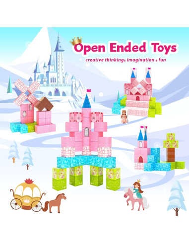 64 Piezas Bloques Magnéticos Hiwawind Castillo Princesa