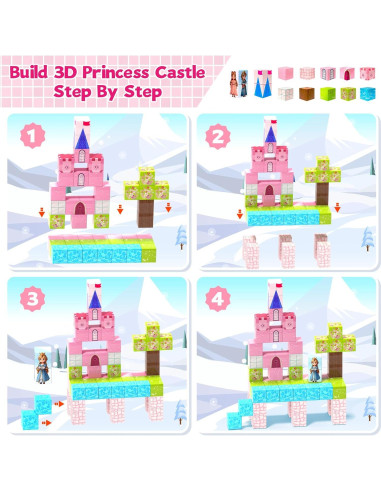 64 Piezas Bloques Magnéticos Hiwawind Castillo Princesa