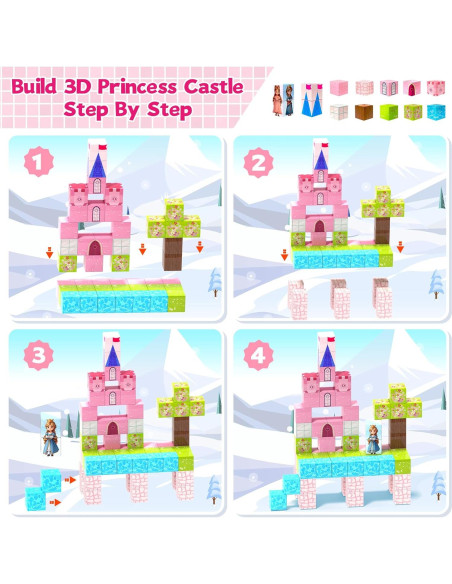64 Piezas Bloques Magnéticos Hiwawind Castillo Princesa