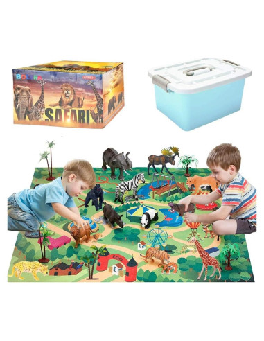 BOLZRA Juego de Animales de Safari 22 Pcs con Alfombrilla