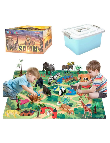 BOLZRA Juego de Animales de Safari 22 Pcs con Alfombrilla