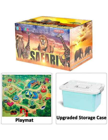 BOLZRA Juego de Animales de Safari 22 Pcs con Alfombrilla