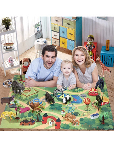 BOLZRA Juego de Animales de Safari 22 Pcs con Alfombrilla