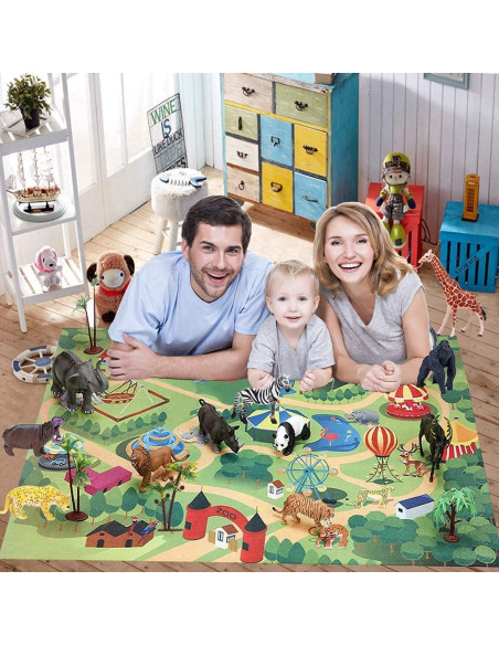 BOLZRA Juego de Animales de Safari 22 Pcs con Alfombrilla