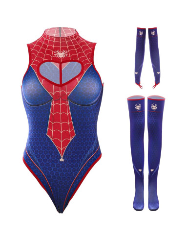 Disfraz bodysuit CharmSpider mujer azul y rojo corte corazón