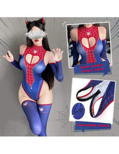 Disfraz bodysuit CharmSpider mujer azul y rojo corte corazón
