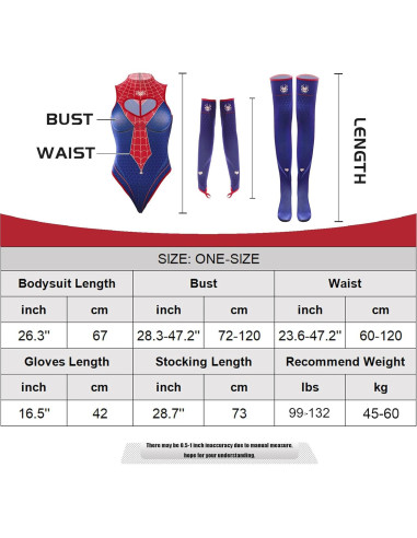 Disfraz bodysuit CharmSpider mujer azul y rojo corte corazón