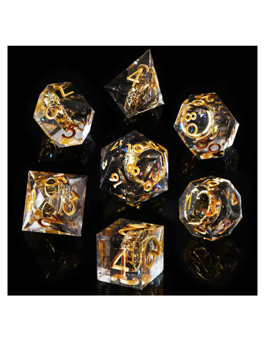 Juego de Dados DND FTNNGIME Poliedricos Oro Negro