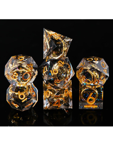 Juego de Dados DND FTNNGIME Poliedricos Oro Negro
