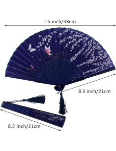 Bantoye 2 Abanicos Plegables de Seda con Marcos de Bambú 2