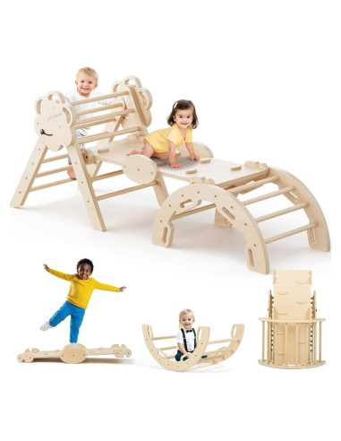 COSYLAND Conjunto Triángulo Pikler 8 en 1 Madera Natural