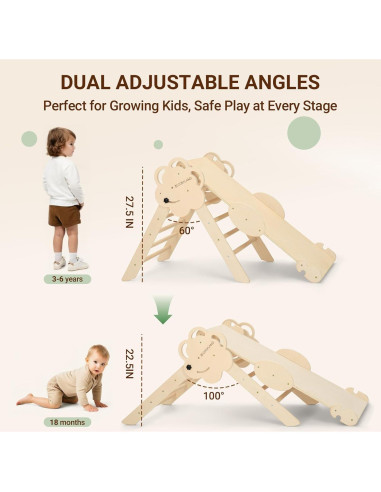 COSYLAND Conjunto Triángulo Pikler 8 en 1 Madera Natural