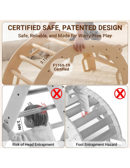 COSYLAND Conjunto Triángulo Pikler 8 en 1 Madera Natural