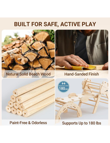 COSYLAND Conjunto Triángulo Pikler 8 en 1 Madera Natural