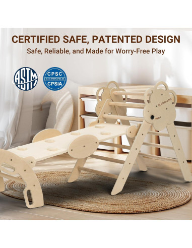 COSYLAND Conjunto Triángulo Pikler 8 en 1 Madera Natural