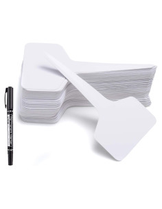 100 Etiquetas de Jardín MIHEY Tipo T con Bolígrafo Blancas 6x10cm