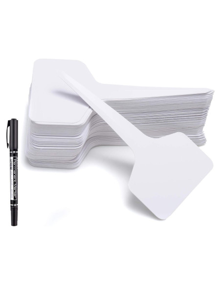 100 Etiquetas de Jardín MIHEY Tipo T con Bolígrafo Blancas 6x10cm