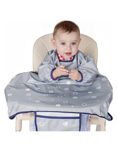 Babero de Comida MOTEERLLU para Bebés - Mangas Largas Gris