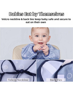 Babero de Comida MOTEERLLU para Bebés - Mangas Largas Gris 2