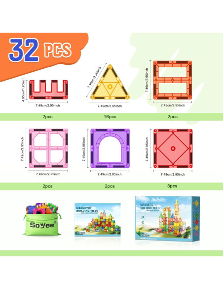 Bloques de Construcción Magnéticos Soyee 32 Piezas 3+ Años