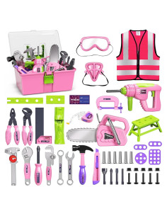 Deejoy Conjunto de Herramientas para Niños 54 Piezas Rosa