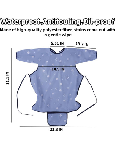 Babero de Comida MOTEERLLU para Bebés - Mangas Largas Gris