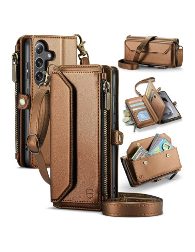 Funda de Cartera Strapurs para Samsung Galaxy S25 Plus - Marrón