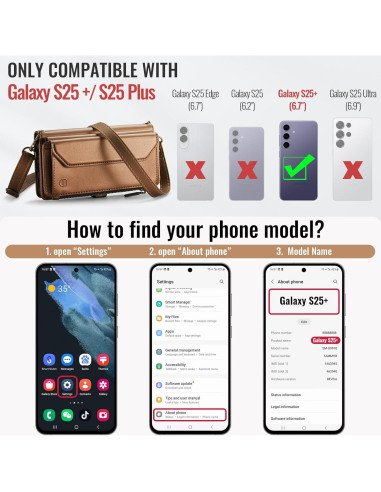 Funda de Cartera Strapurs para Samsung Galaxy S25 Plus - Marrón