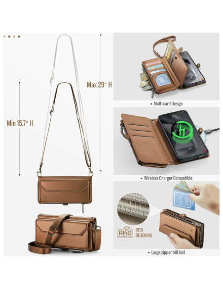 Funda de Cartera Strapurs para Samsung Galaxy S25 Plus - Marrón