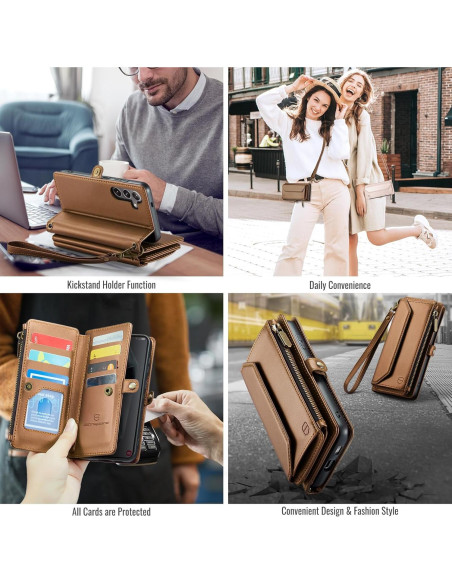 Funda de Cartera Strapurs para Samsung Galaxy S25 Plus - Marrón