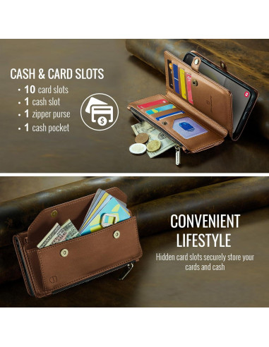 Funda de Cartera Strapurs para Samsung Galaxy S25 Plus - Marrón