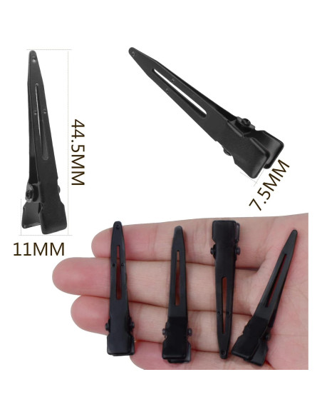 50 Clips de Pelo de Cocodrilo Aylifu Negros 44.5mm Metal