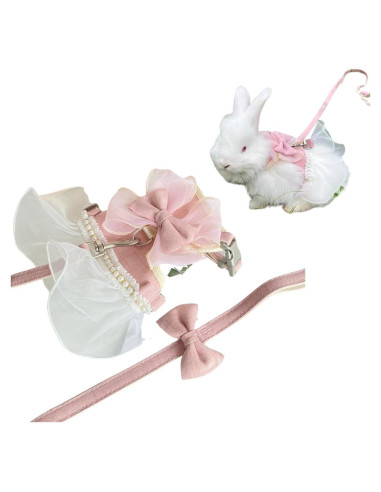 Arnés y Correa para Conejos Copfeu Rosa Malla Transpirable