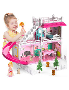 Casita de Muñecas Doloowee 2 Pisos 3 Habitaciones Rosa