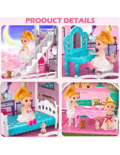 Casita de Muñecas Doloowee 2 Pisos 3 Habitaciones Rosa 2
