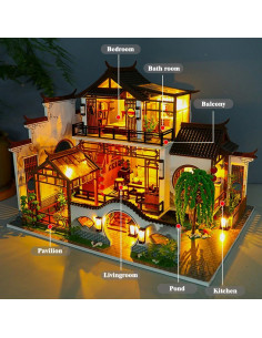 Casa de Muñecas Miniatura DIY Yuzhen con Muebles y LED 2