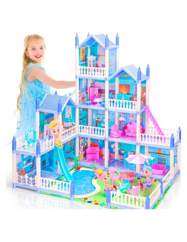 Casa de Muñecas 4 Pisos AmiDear con Muebles y Tobogán