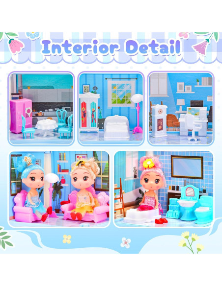 Casa de Muñecas 4 Pisos AmiDear con Muebles y Tobogán