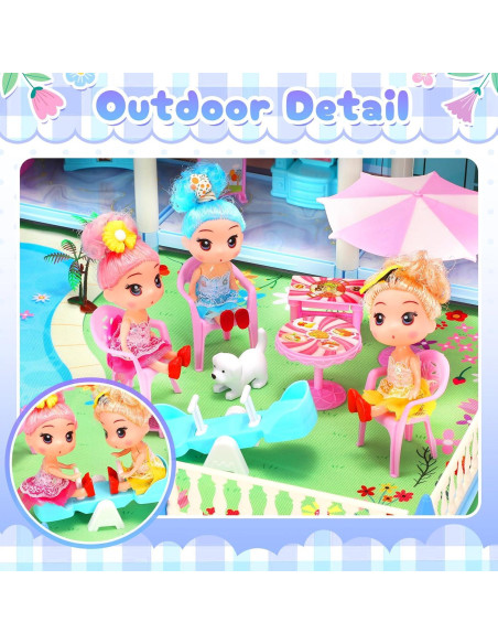 Casa de Muñecas 4 Pisos AmiDear con Muebles y Tobogán