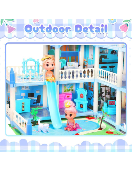 Casa de Muñecas 4 Pisos AmiDear con Muebles y Tobogán