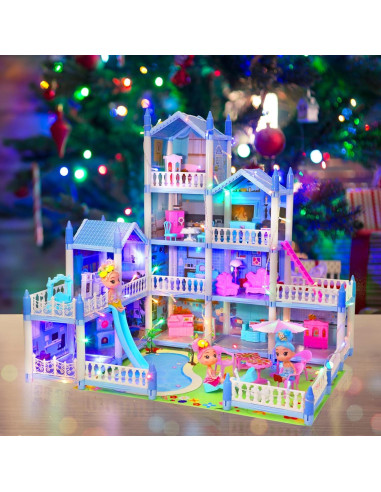 Casa de Muñecas 4 Pisos AmiDear con Muebles y Tobogán