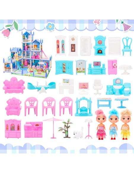 Casa de Muñecas 4 Pisos AmiDear con Muebles y Tobogán