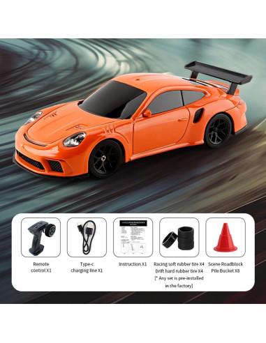 Coche Drift RC Funnyndiy 1/43 2.4G con Luces Naranja
